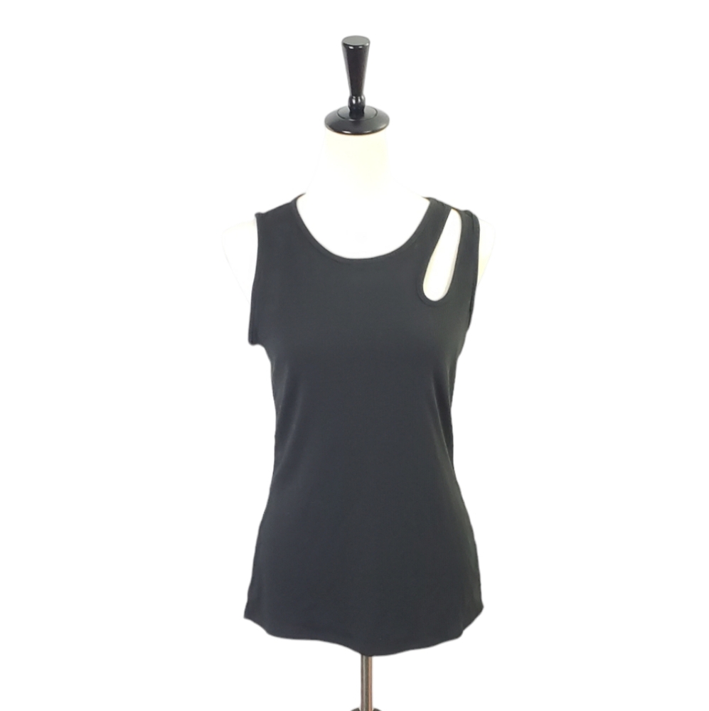 ⚪2/$20 White Birch Black Ribbed Cut Out Detail Tank Top